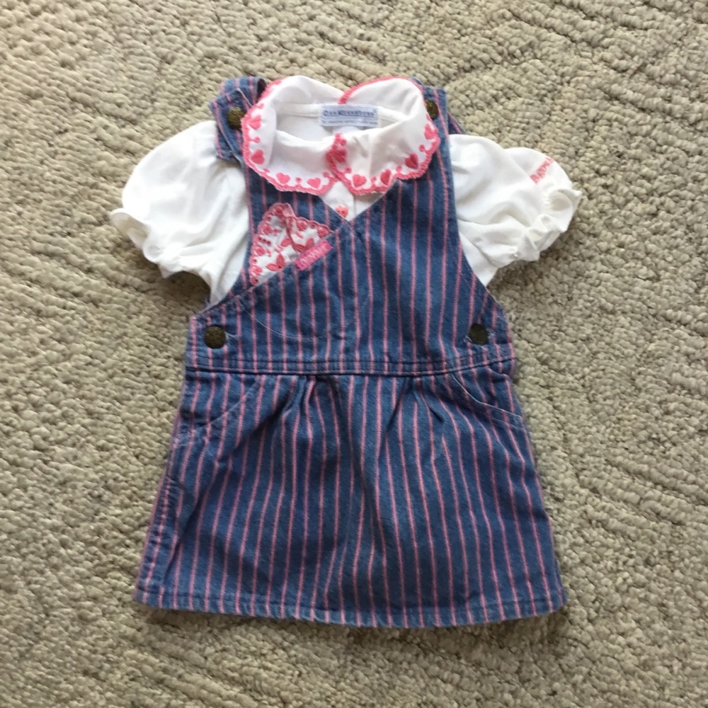 OshKosh B'gosh Blue and Pink Striped Pinafore with White Blouse